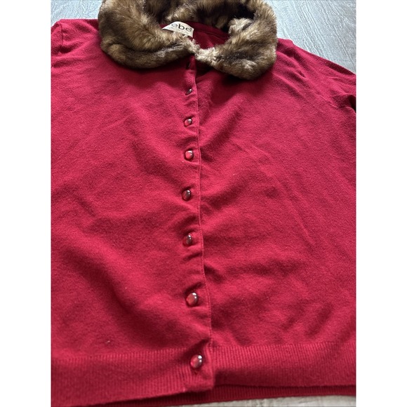 Vintage Bebe Red Mink Fur Stretch Collar Button Down Cardigan Sweater Med RARE - Picture 6 of 16